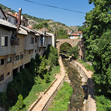 KRATOVO, MACEDONIA - JULY 21, 2018: Old Medieval Bridge at the center of town of Kratovo, Republic of Macedonia