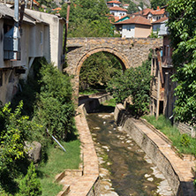 KRATOVO, MACEDONIA - JULY 21, 2018: Old Medieval Bridge at the center of town of Kratovo, Republic of Macedonia