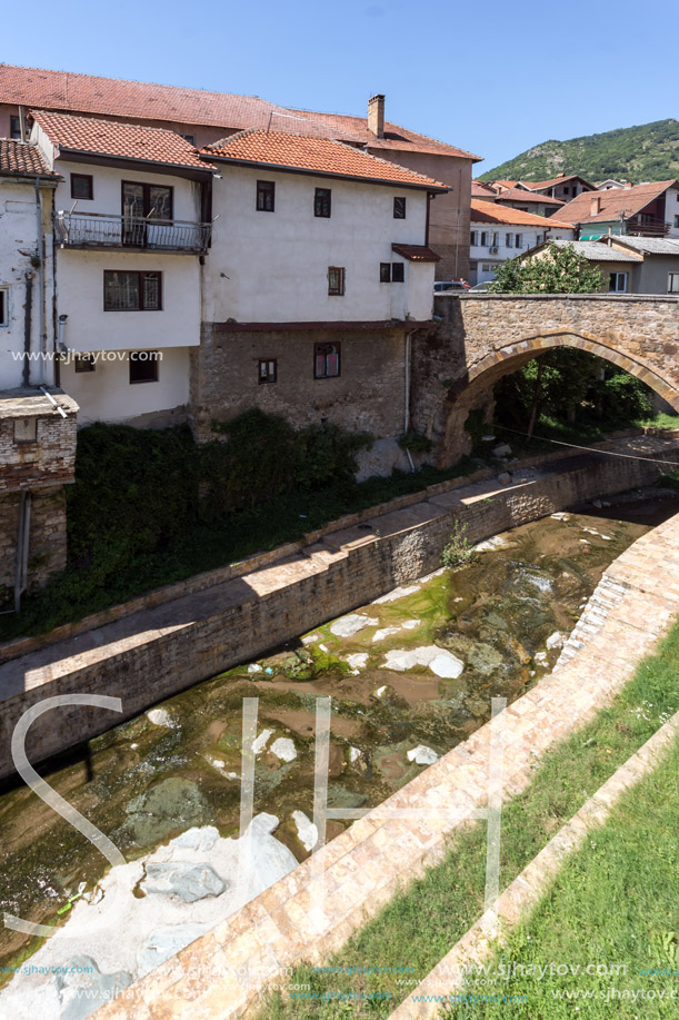 KRATOVO, MACEDONIA - JULY 21, 2018: Old Medieval Bridge at the center of town of Kratovo, Republic of Macedonia