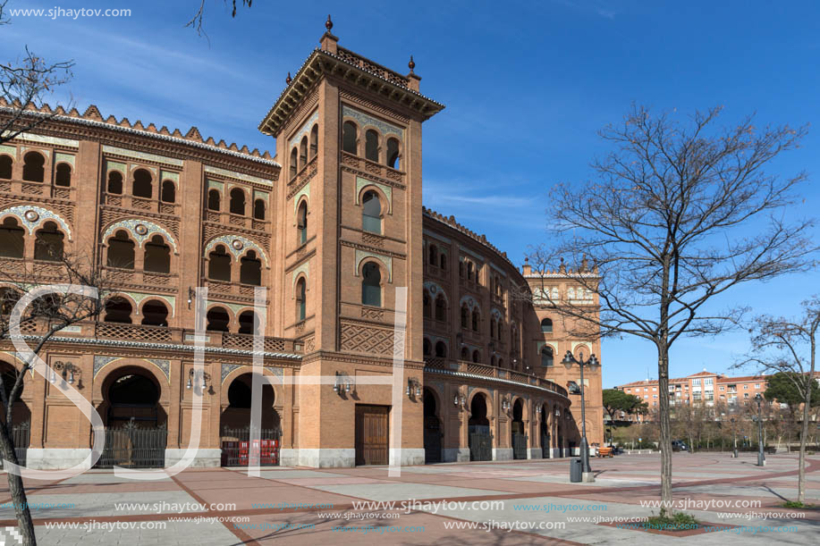 MADRID, SPAIN - JANUARY 24, 2018:  Las Ventas Bullring (Plaza de Toros de Las Ventas) situated at Plaza de torros in City of Madrid, Spain