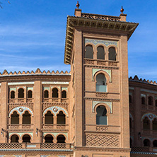 MADRID, SPAIN - JANUARY 24, 2018:  Las Ventas Bullring (Plaza de Toros de Las Ventas) situated at Plaza de torros in City of Madrid, Spain