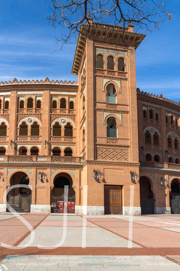 MADRID, SPAIN - JANUARY 24, 2018:  Las Ventas Bullring (Plaza de Toros de Las Ventas) situated at Plaza de torros in City of Madrid, Spain