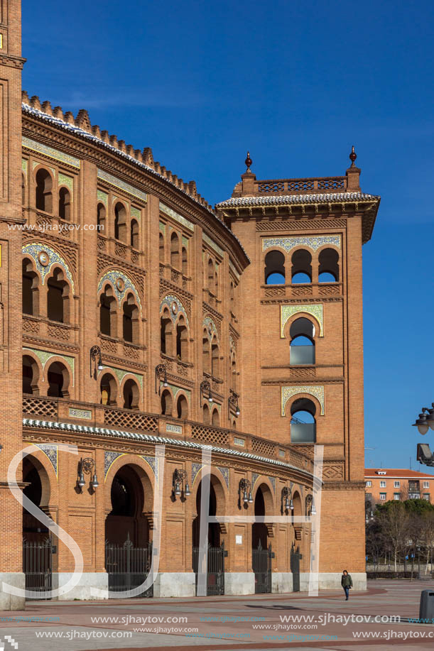 MADRID, SPAIN - JANUARY 24, 2018:  Las Ventas Bullring (Plaza de Toros de Las Ventas) situated at Plaza de torros in City of Madrid, Spain