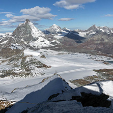 Amazing Winter view of mount Matterhorn covered with clouds, Canton of Valais, Alps, Switzerland