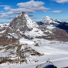 Amazing Winter view of mount Matterhorn covered with clouds, Canton of Valais, Alps, Switzerland