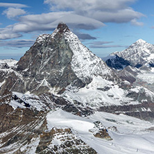 Amazing Winter view of mount Matterhorn covered with clouds, Canton of Valais, Alps, Switzerland