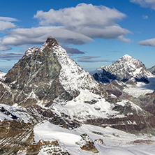 Amazing Winter view of mount Matterhorn covered with clouds, Canton of Valais, Alps, Switzerland