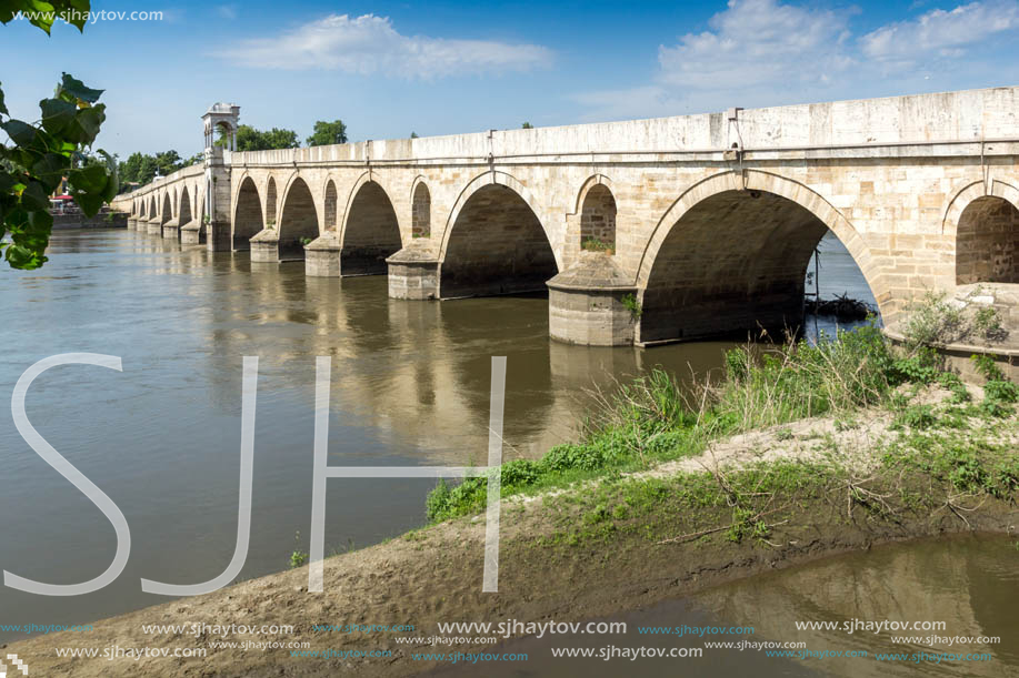 Medieval Bridge from period of Ottoman Empire over Meric River in city of Edirne,  East Thrace, Turkey