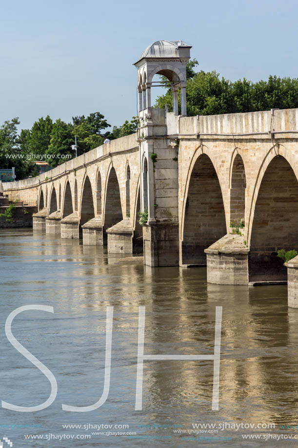 Medieval Bridge from period of Ottoman Empire over Meric River in city of Edirne,  East Thrace, Turkey