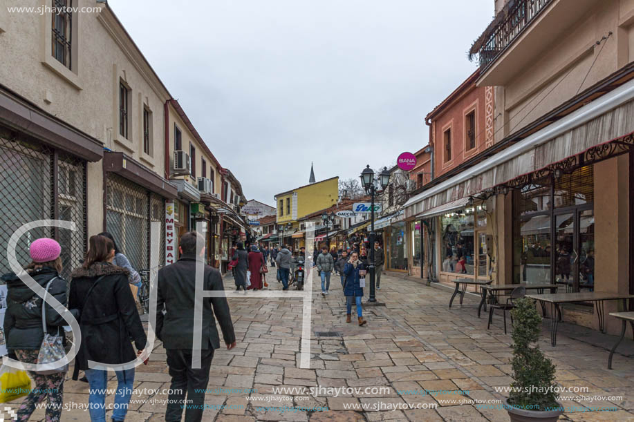 SKOPJE, REPUBLIC OF MACEDONIA - FEBRUARY 24, 2018: Old Bazaar (Old Market) in city of Skopje, Republic of Macedonia