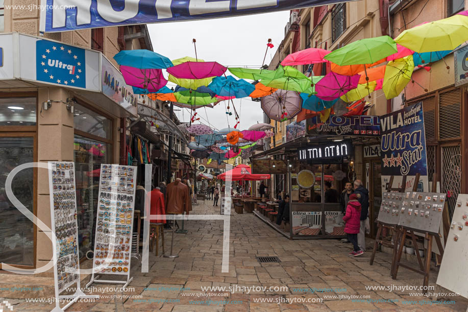 SKOPJE, REPUBLIC OF MACEDONIA - FEBRUARY 24, 2018: Old Bazaar (Old Market) in city of Skopje, Republic of Macedonia