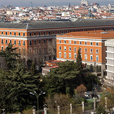 MADRID, SPAIN - JANUARY 24, 2018:  Panoramic view from the terrace of Cybele Palace (Palacio de Cibeles), Madrid, Spain