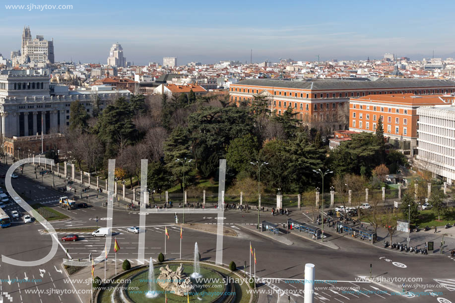 MADRID, SPAIN - JANUARY 24, 2018:  Panoramic view from the terrace of Cybele Palace (Palacio de Cibeles), Madrid, Spain