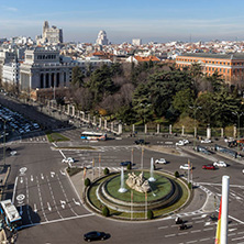 MADRID, SPAIN - JANUARY 24, 2018:  Panoramic view from the terrace of Cybele Palace (Palacio de Cibeles), Madrid, Spain