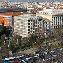 MADRID, SPAIN - JANUARY 24, 2018:  Panoramic view from the terrace of Cybele Palace (Palacio de Cibeles), Madrid, Spain