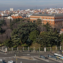 MADRID, SPAIN - JANUARY 24, 2018:  Panoramic view from the terrace of Cybele Palace (Palacio de Cibeles), Madrid, Spain