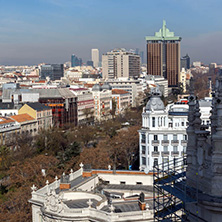 MADRID, SPAIN - JANUARY 24, 2018:  Panoramic view from the terrace of Cybele Palace (Palacio de Cibeles), Madrid, Spain