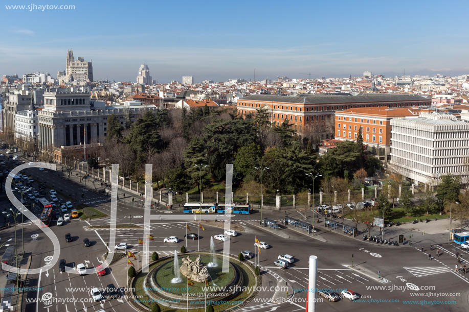 MADRID, SPAIN - JANUARY 24, 2018:  Panoramic view from the terrace of Cybele Palace (Palacio de Cibeles), Madrid, Spain