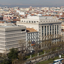 MADRID, SPAIN - JANUARY 24, 2018:  Panoramic view from the terrace of Cybele Palace (Palacio de Cibeles), Madrid, Spain