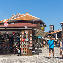 NESSEBAR, BULGARIA - AUGUST 12, 2018: Typical Street in old town of Nessebar, Burgas Region, Bulgaria