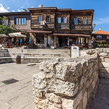 NESSEBAR, BULGARIA - AUGUST 12, 2018: Ruins of Ancient Church of Saint Sophia in the town of Nessebar, Burgas Region, Bulgaria