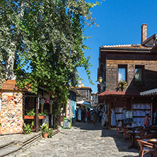 NESSEBAR, BULGARIA - AUGUST 12, 2018: Typical Street in old town of Nessebar, Burgas Region, Bulgaria
