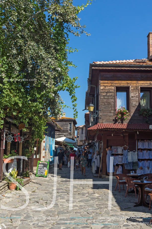 NESSEBAR, BULGARIA - AUGUST 12, 2018: Typical Street in old town of Nessebar, Burgas Region, Bulgaria