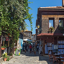 NESSEBAR, BULGARIA - AUGUST 12, 2018: Typical Street in old town of Nessebar, Burgas Region, Bulgaria