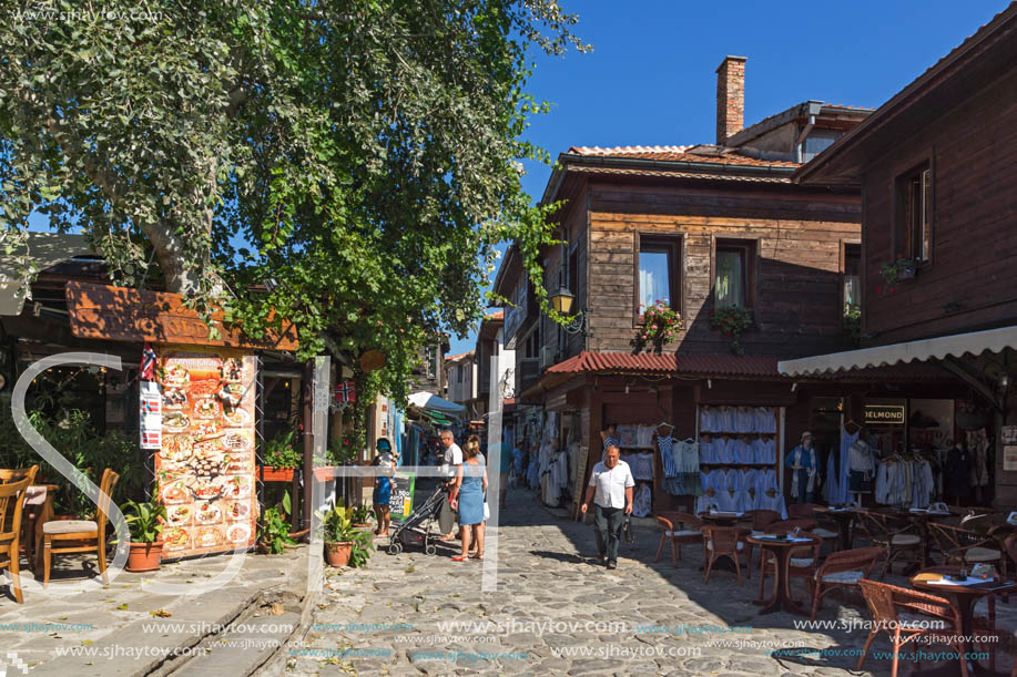 NESSEBAR, BULGARIA - AUGUST 12, 2018: Typical Street in old town of Nessebar, Burgas Region, Bulgaria