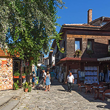 NESSEBAR, BULGARIA - AUGUST 12, 2018: Typical Street in old town of Nessebar, Burgas Region, Bulgaria