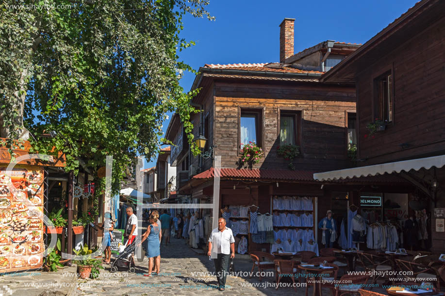 NESSEBAR, BULGARIA - AUGUST 12, 2018: Typical Street in old town of Nessebar, Burgas Region, Bulgaria