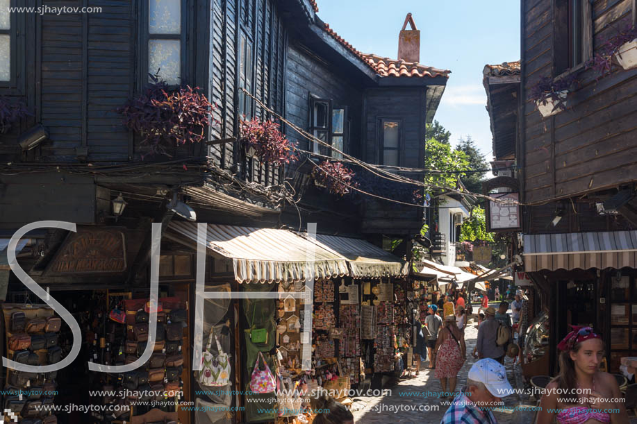 NESSEBAR, BULGARIA - AUGUST 12, 2018: Typical Street in old town of Nessebar, Burgas Region, Bulgaria