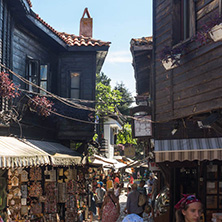 NESSEBAR, BULGARIA - AUGUST 12, 2018: Typical Street in old town of Nessebar, Burgas Region, Bulgaria