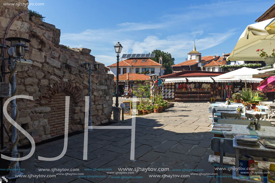 NESSEBAR, BULGARIA - AUGUST 12, 2018: Typical Street in old town of Nessebar, Burgas Region, Bulgaria