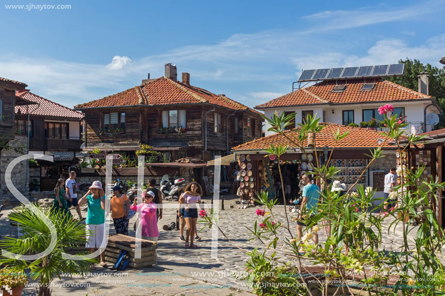 NESSEBAR, BULGARIA - AUGUST 12, 2018: Typical Street in old town of Nessebar, Burgas Region, Bulgaria