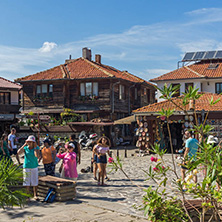 NESSEBAR, BULGARIA - AUGUST 12, 2018: Typical Street in old town of Nessebar, Burgas Region, Bulgaria