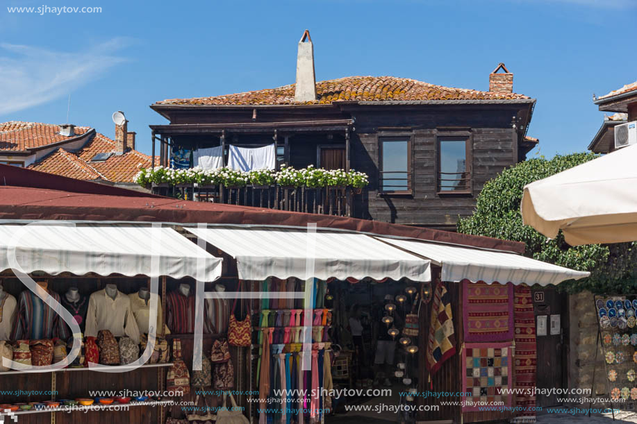 NESSEBAR, BULGARIA - AUGUST 12, 2018: Typical Street in old town of Nessebar, Burgas Region, Bulgaria