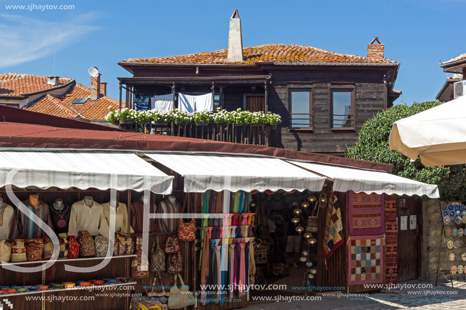 NESSEBAR, BULGARIA - AUGUST 12, 2018: Typical Street in old town of Nessebar, Burgas Region, Bulgaria