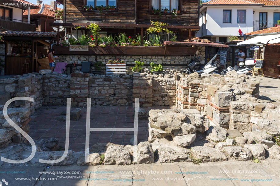 NESSEBAR, BULGARIA - AUGUST 12, 2018: Ruins of Ancient St. Demetrius of Thessaloniki in the town of Nessebar, Burgas Region, Bulgaria