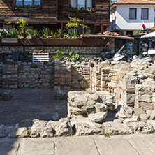 NESSEBAR, BULGARIA - AUGUST 12, 2018: Ruins of Ancient St. Demetrius of Thessaloniki in the town of Nessebar, Burgas Region, Bulgaria