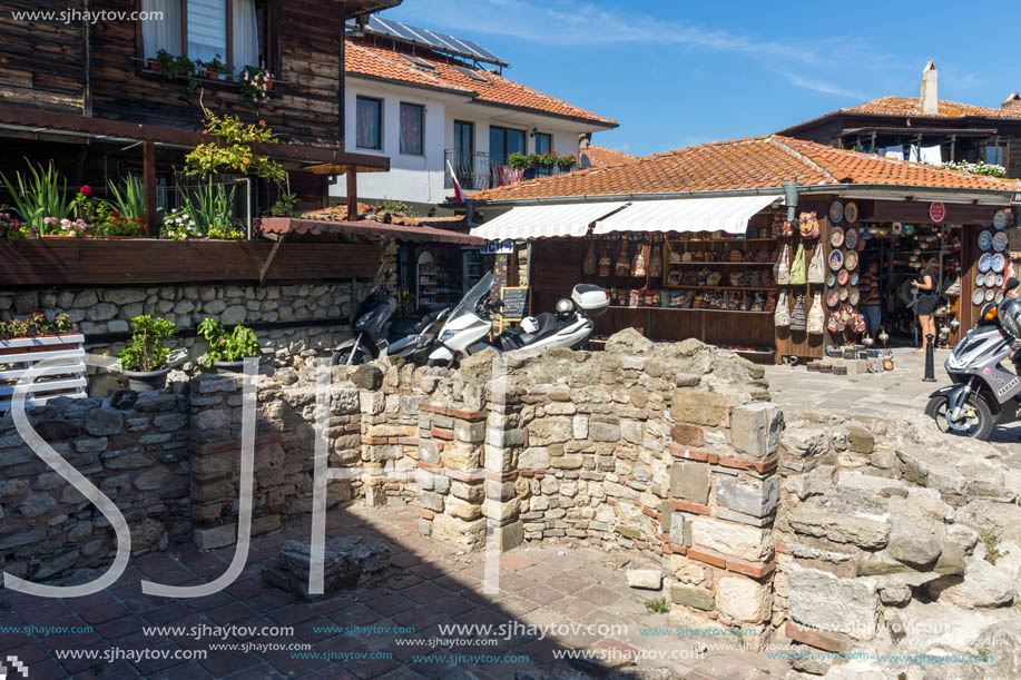 NESSEBAR, BULGARIA - AUGUST 12, 2018: Ruins of Ancient St. Demetrius of Thessaloniki in the town of Nessebar, Burgas Region, Bulgaria