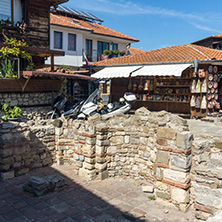 NESSEBAR, BULGARIA - AUGUST 12, 2018: Ruins of Ancient St. Demetrius of Thessaloniki in the town of Nessebar, Burgas Region, Bulgaria