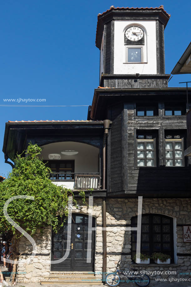 NESSEBAR, BULGARIA - AUGUST 12, 2018: Clock Tower in old town of Nessebar, Burgas Region, Bulgaria