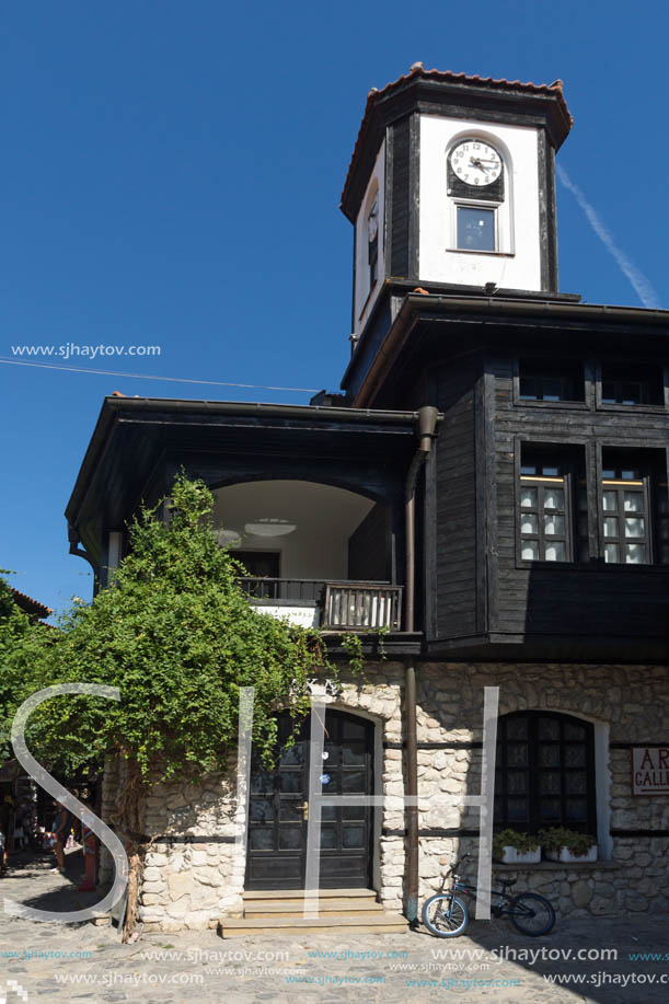 NESSEBAR, BULGARIA - AUGUST 12, 2018: Clock Tower in old town of Nessebar, Burgas Region, Bulgaria