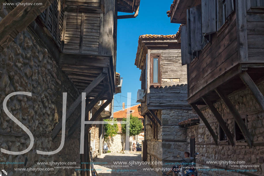 NESSEBAR, BULGARIA - AUGUST 12, 2018: Typical Street in old town of Nessebar, Burgas Region, Bulgaria