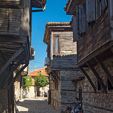 NESSEBAR, BULGARIA - AUGUST 12, 2018: Typical Street in old town of Nessebar, Burgas Region, Bulgaria