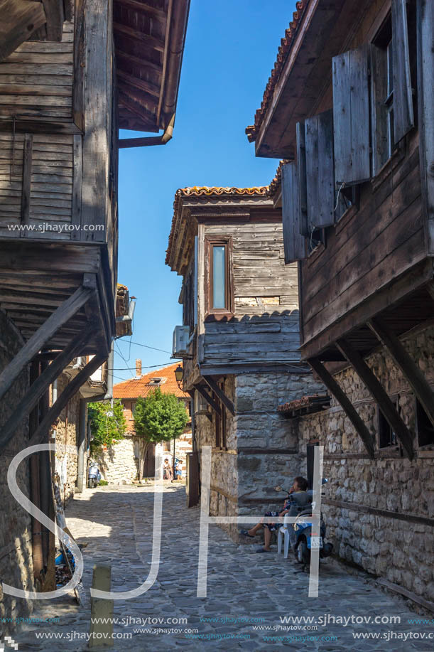 NESSEBAR, BULGARIA - AUGUST 12, 2018: Typical Street in old town of Nessebar, Burgas Region, Bulgaria