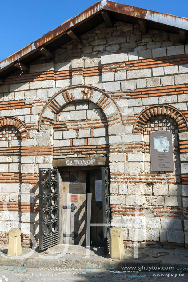 NESSEBAR, BULGARIA - AUGUST 12, 2018: Ruins of Ancient Church of St. Theodore in the town of Nessebar, Burgas Region, Bulgaria