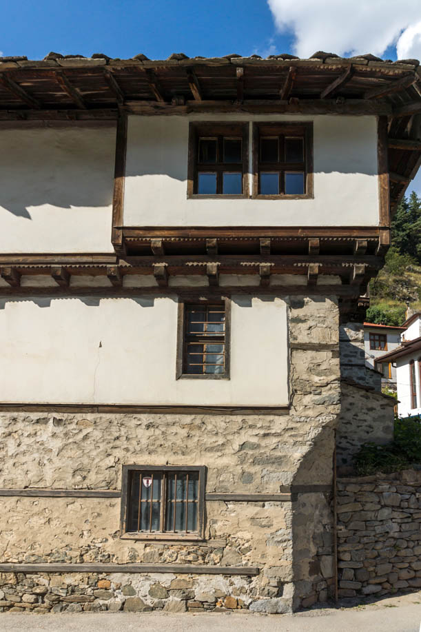 SHIROKA LAKA, BULGARIA - AUGUST 14, 2018: Old houses in historical town of Shiroka Laka, Smolyan Region, Bulgaria