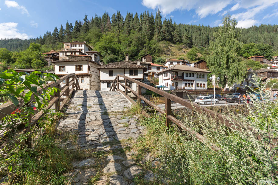 SHIROKA LAKA, BULGARIA - AUGUST 14, 2018: Old houses in historical town of Shiroka Laka, Smolyan Region, Bulgaria